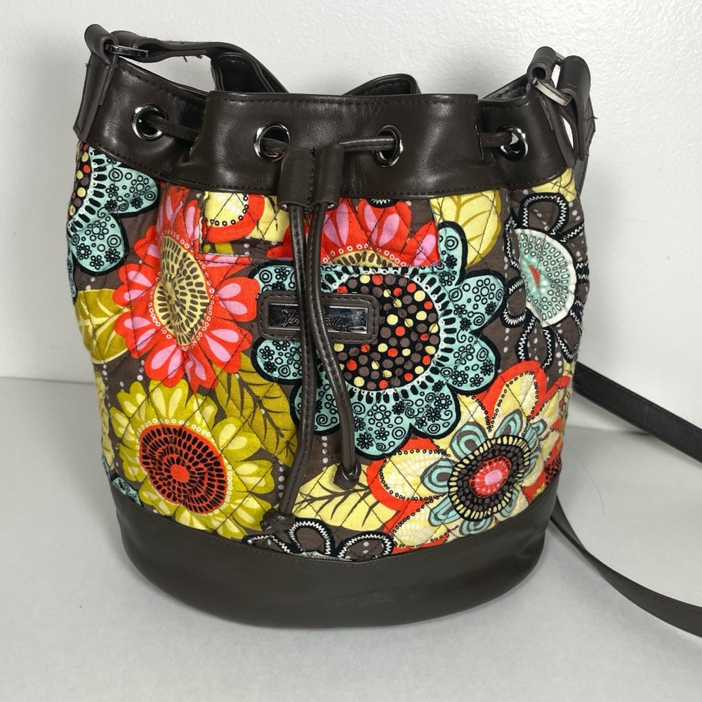 Vera Bradley Crossbody Cinch Bucket Bag Flower Shower